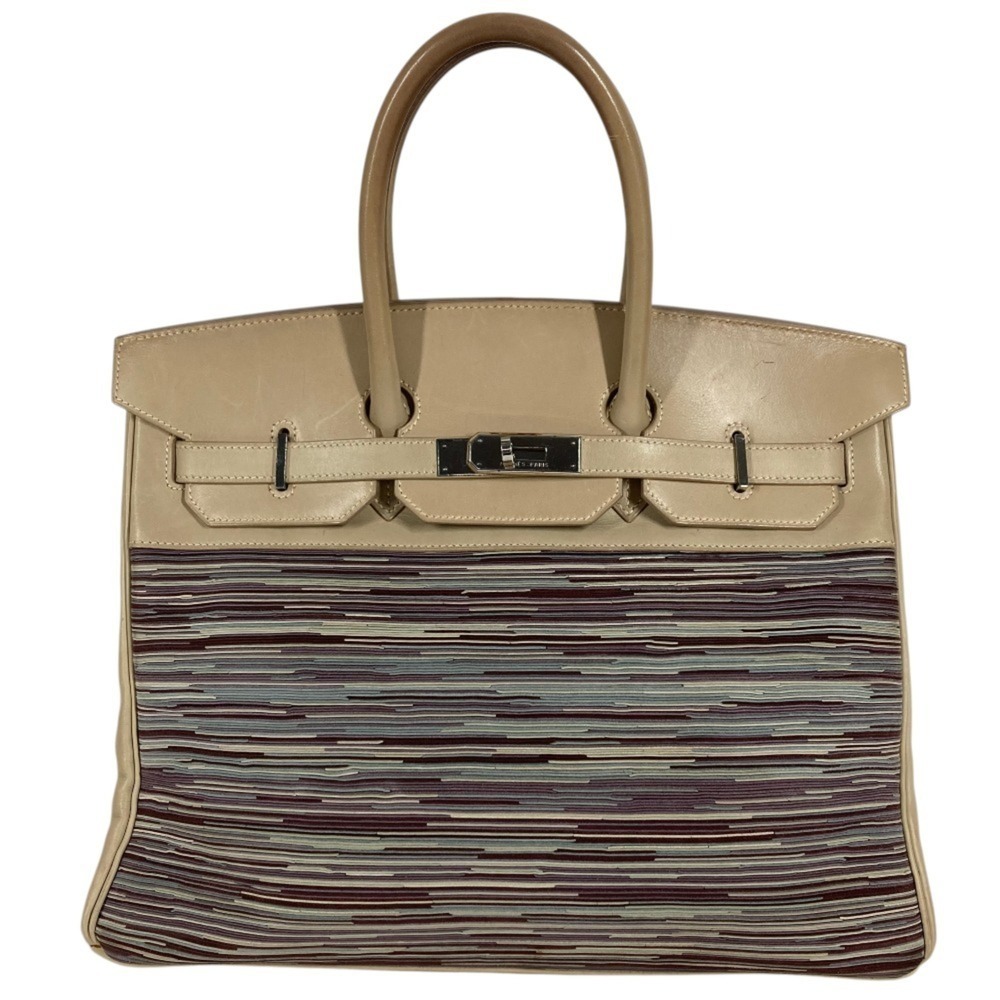 HERMES Birkin 35 Tote Bag Handbag Leather Men's Women's White x Multicolor